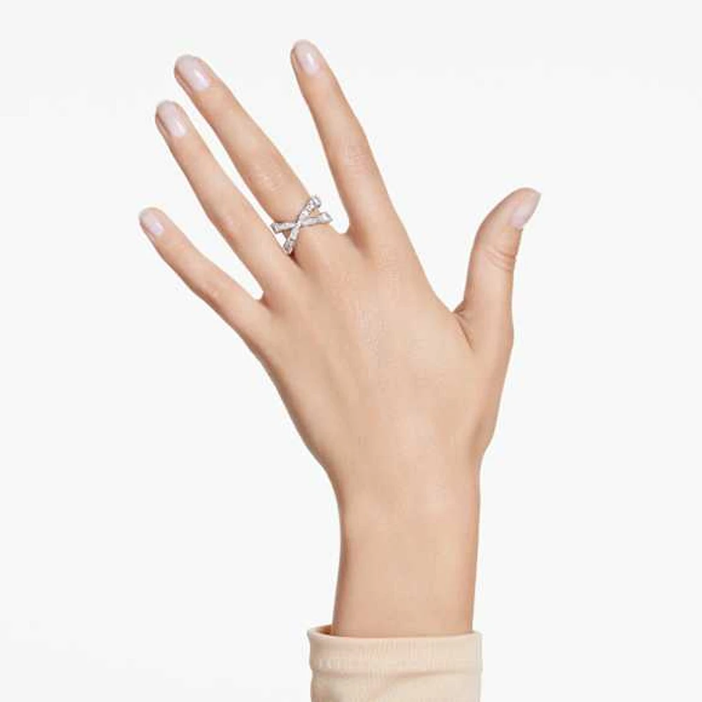 Hyperbola ring, Infinity, White, Silver-tone finish by SWAROVSKI