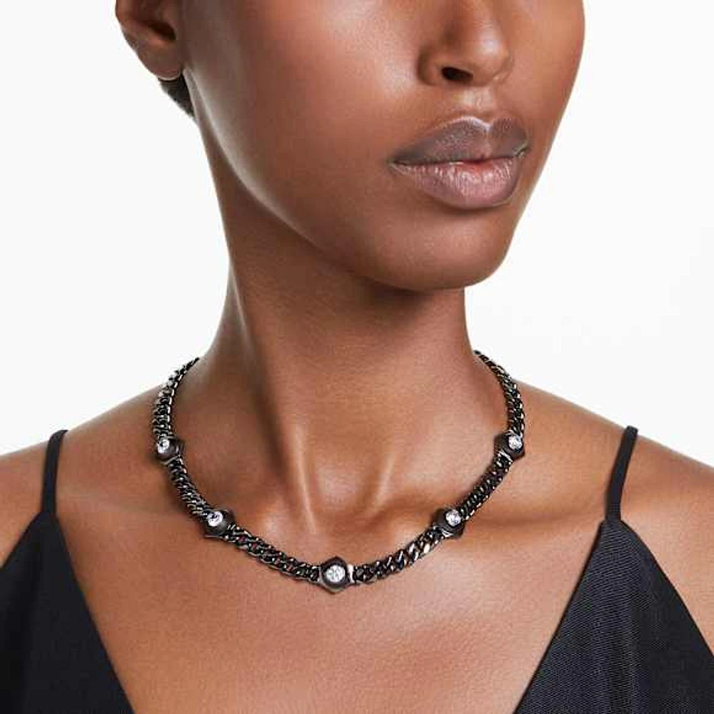 Numina necklace, Round cut, White, Ruthenium plated by SWAROVSKI