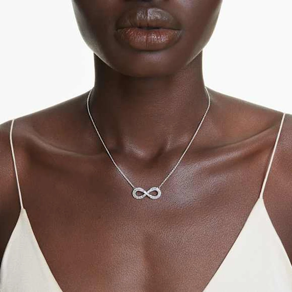 Hyperbola pendant, Infinity, White, Rhodium plated by SWAROVSKI