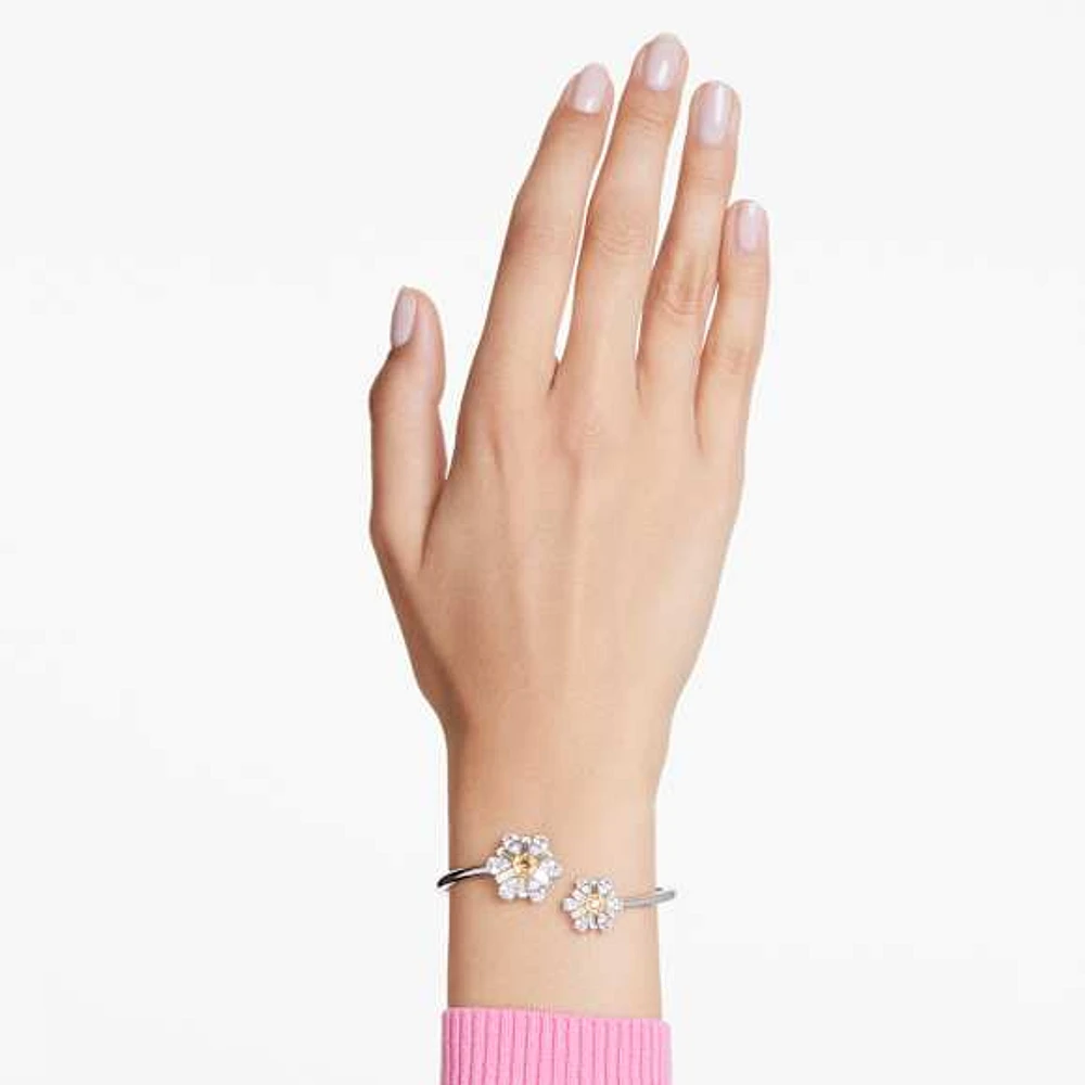 Idyllia bangle, Flower, Yellow, Rhodium plated by SWAROVSKI