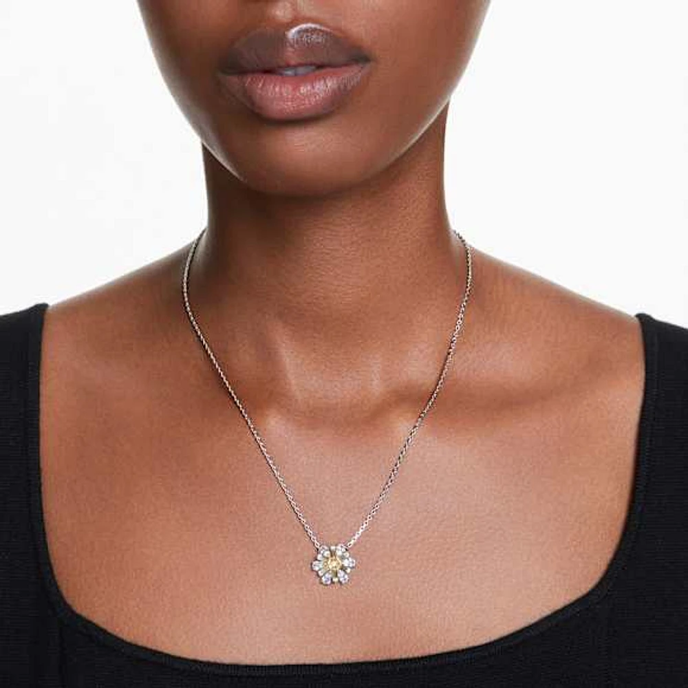 Idyllia pendant, Flower, Yellow, Rhodium plated by SWAROVSKI