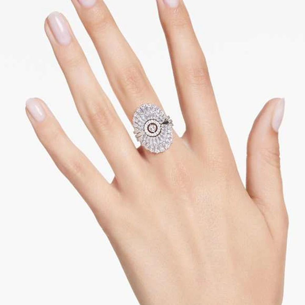 Idyllia ring, Set (3), Mixed cuts, Shell, White, Rhodium plated by SWAROVSKI