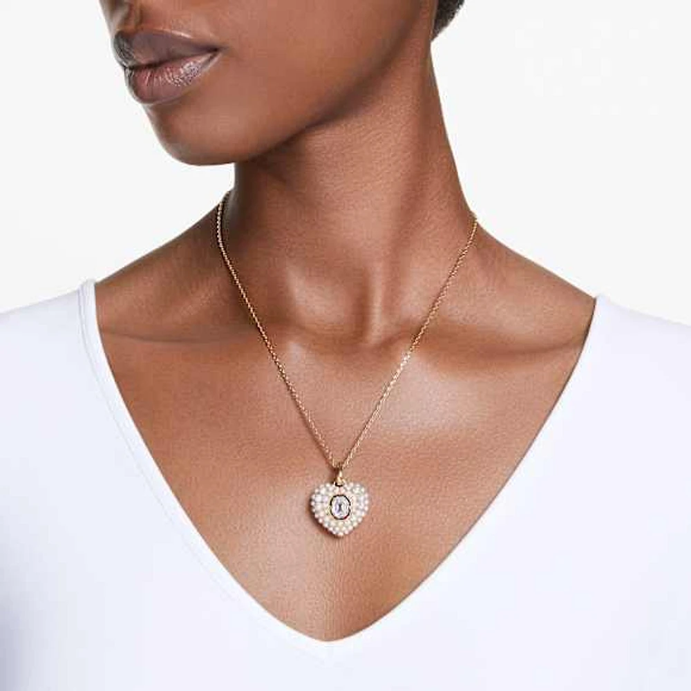 Hyperbola pendant, Crystal pearl, Heart, White, Gold-tone plated by SWAROVSKI