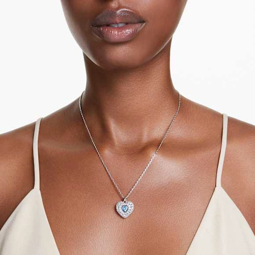 Hyperbola pendant, Heart, Blue, Rhodium plated by SWAROVSKI