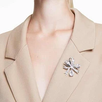 Hyperbola brooch, Bow, White, Rhodium plated by SWAROVSKI