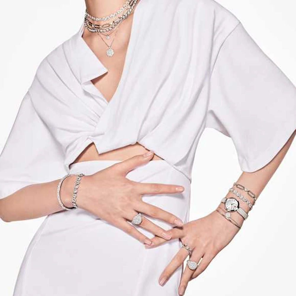 Imber Tennis necklace, Round cut, White, Rhodium plated by SWAROVSKI