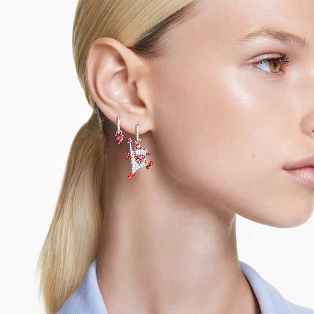 Alice in Wonderland drop earrings, Asymmetrical design, Playing card, Red, Rhodium plated by SWAROVSKI