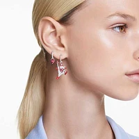 Alice in Wonderland drop earrings, Asymmetrical design, Playing card, Red, Rhodium plated by SWAROVSKI