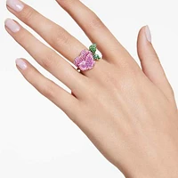 Alice in Wonderland cocktail ring, Flower, Multicoloured, Rhodium plated by SWAROVSKI