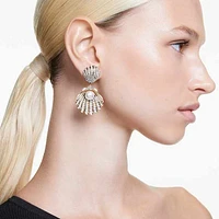 Idyllia clip earrings, Crystal pearl, Shell, White, Gold-tone plated by SWAROVSKI