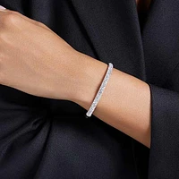 Meteora bangle, Snow pavé, White, Rhodium plated by SWAROVSKI