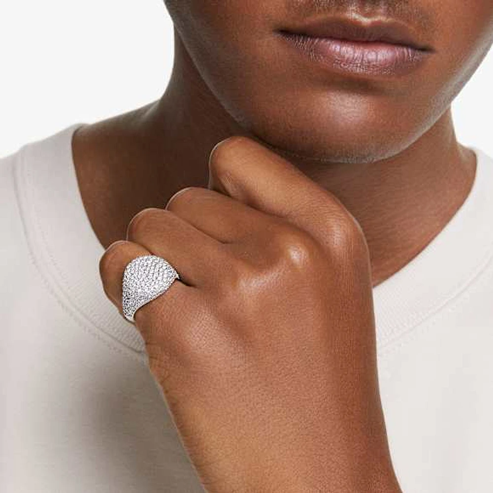 Meteora cocktail ring, White, Rhodium plated by SWAROVSKI