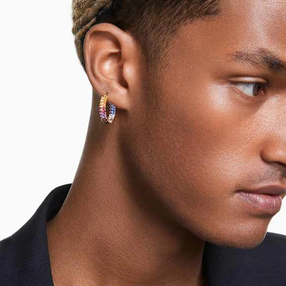 Matrix hoop earrings, Baguette cut, Multicoloured, Gold-tone plated by SWAROVSKI