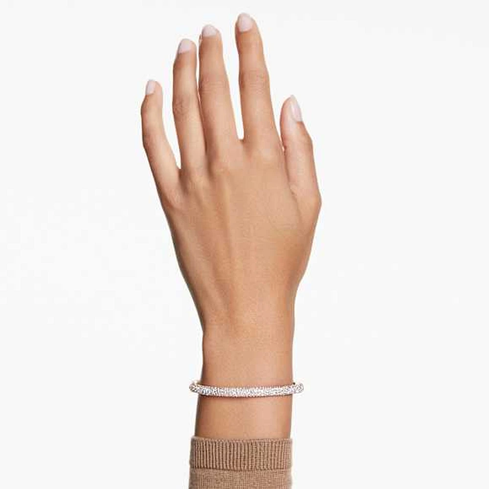 Meteora bangle, Snow pavé, White, Rose gold-tone plated by SWAROVSKI