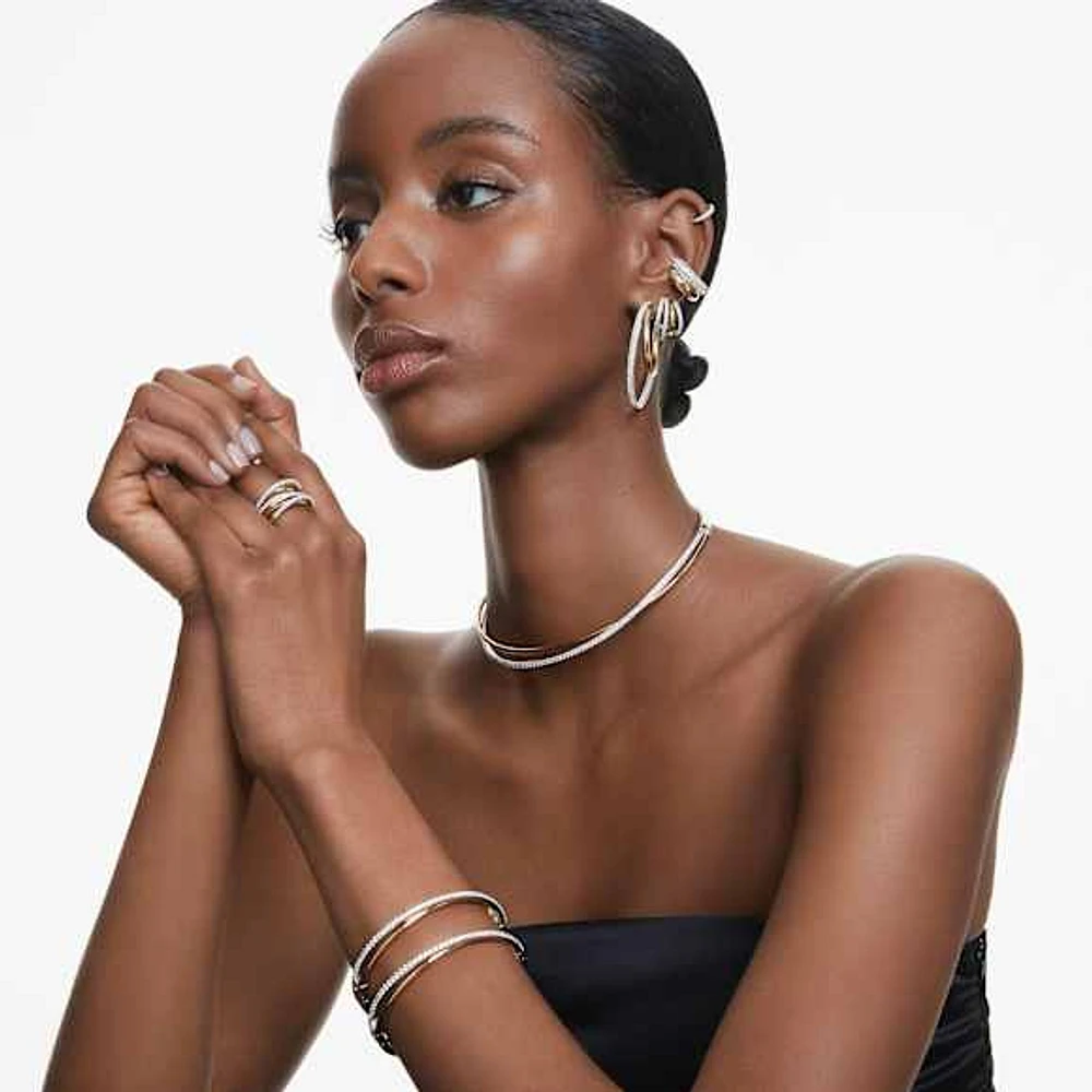Matrix hoop earrings, Round cut, White, Rhodium plated by SWAROVSKI