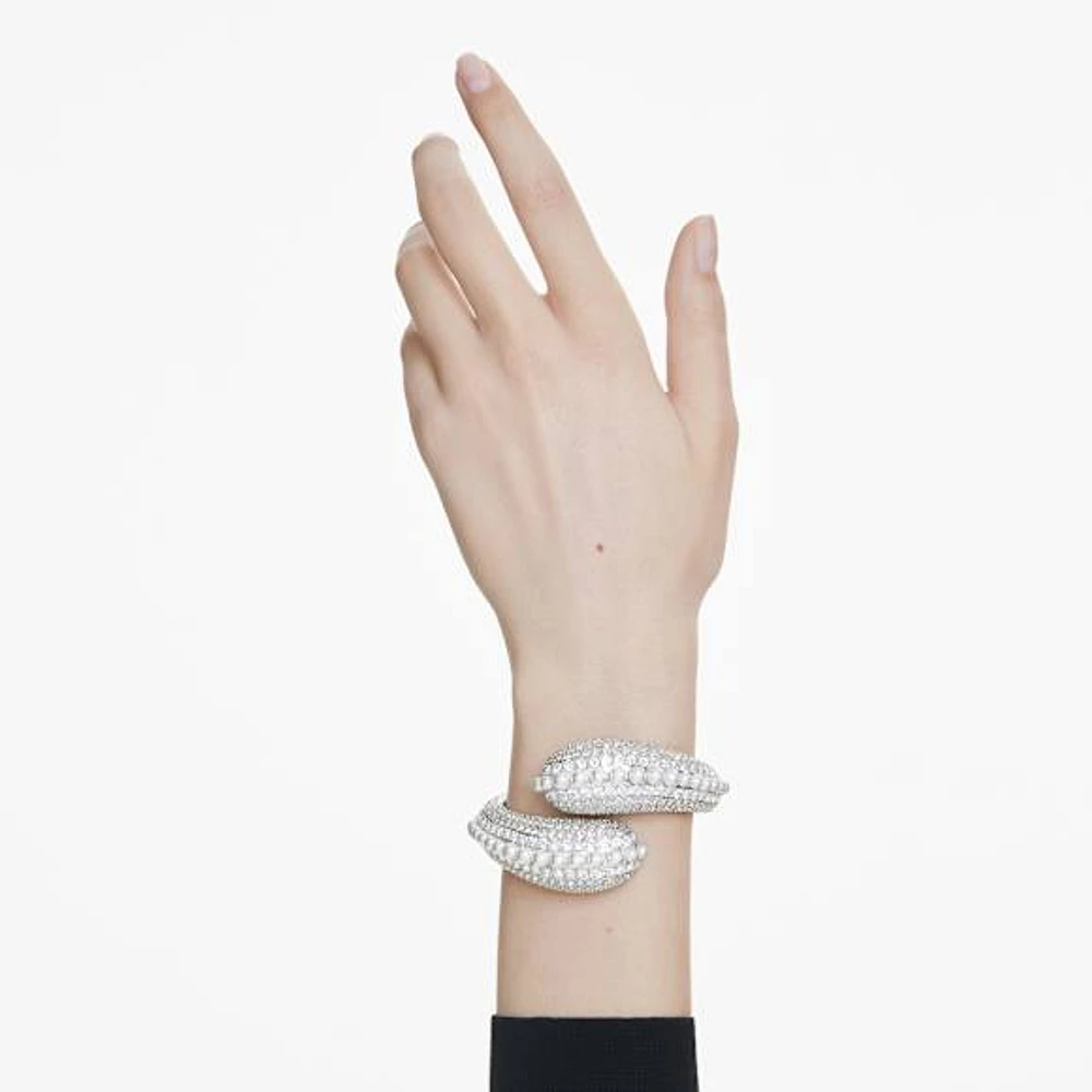 Sublima cuff, Statement, Crystal pearl, Round cut, White, Rhodium plated by SWAROVSKI