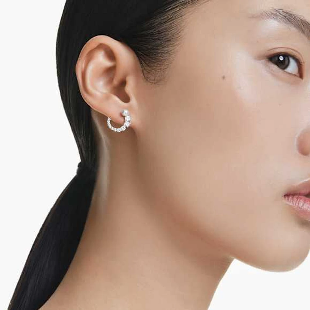 Matrix hoop earrings, Crystal pearl, Round cut, White