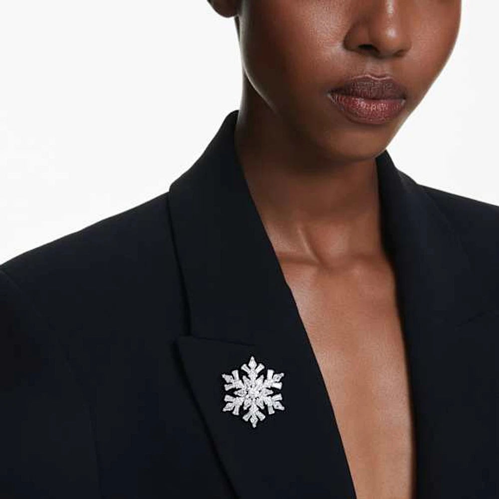 Idyllia pendant and brooch, Mixed cuts, Snowflake, White, Rhodium plated by SWAROVSKI