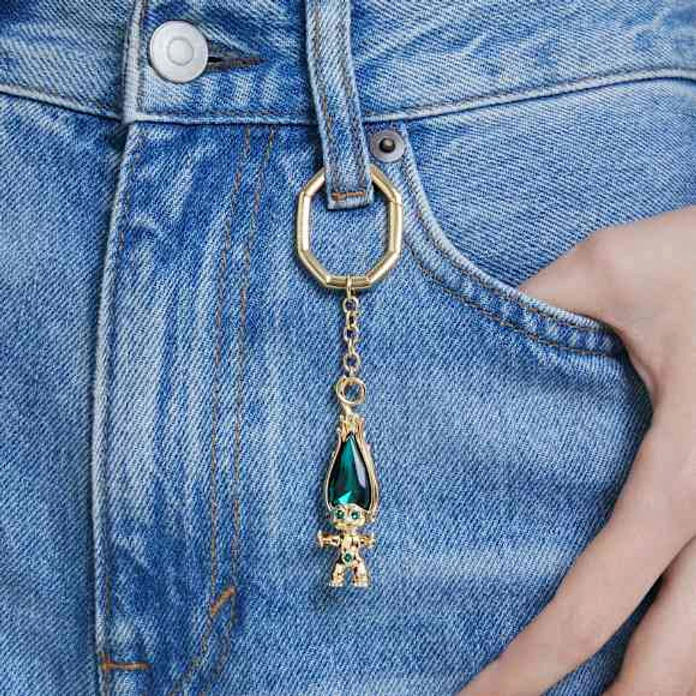Good Luck Trolls key ring, Troll, Green, Gold-tone plated by SWAROVSKI