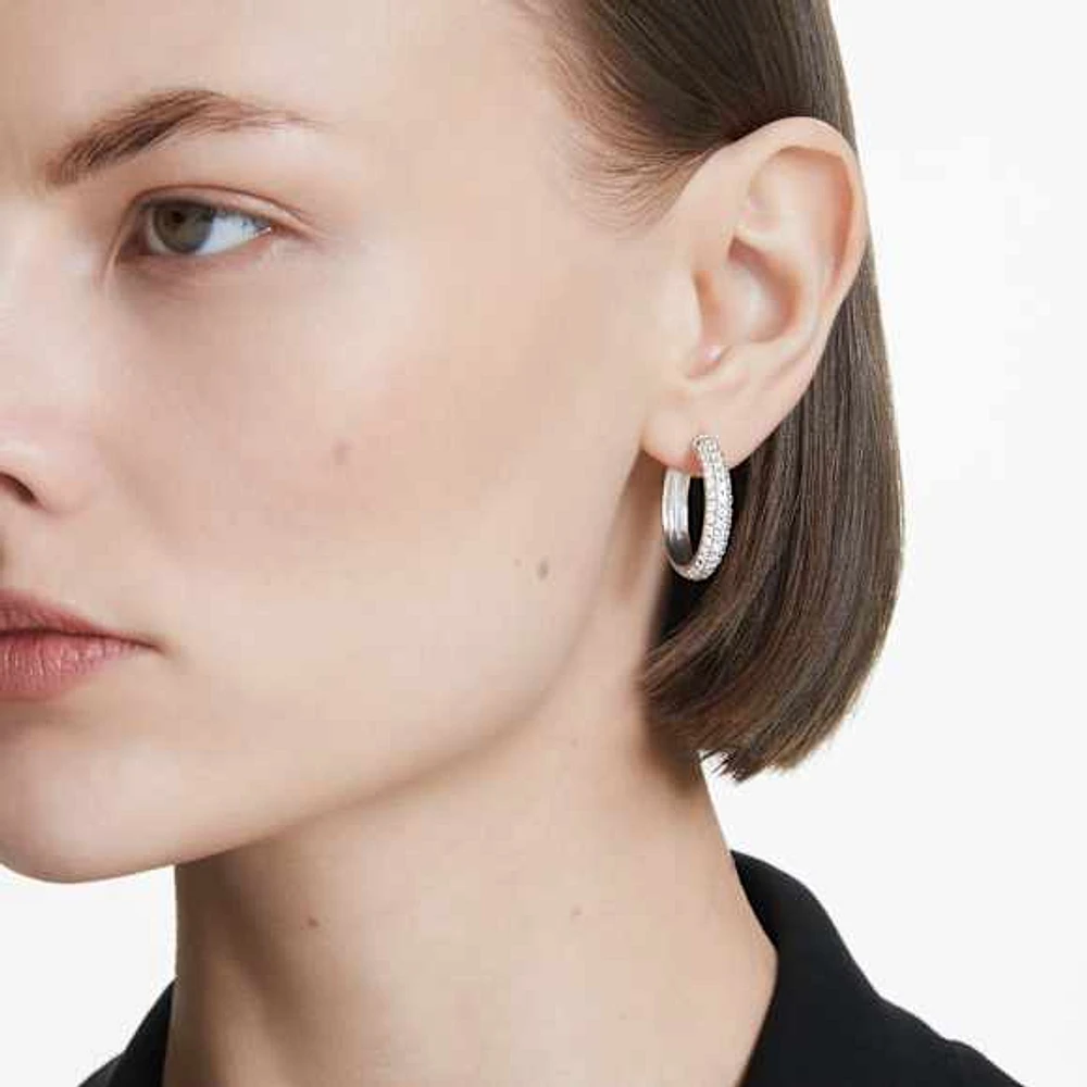 Eternity hoop earrings, Lab-grown diamonds 2 ct tw, Round shape, 14K white gold by SWAROVSKI