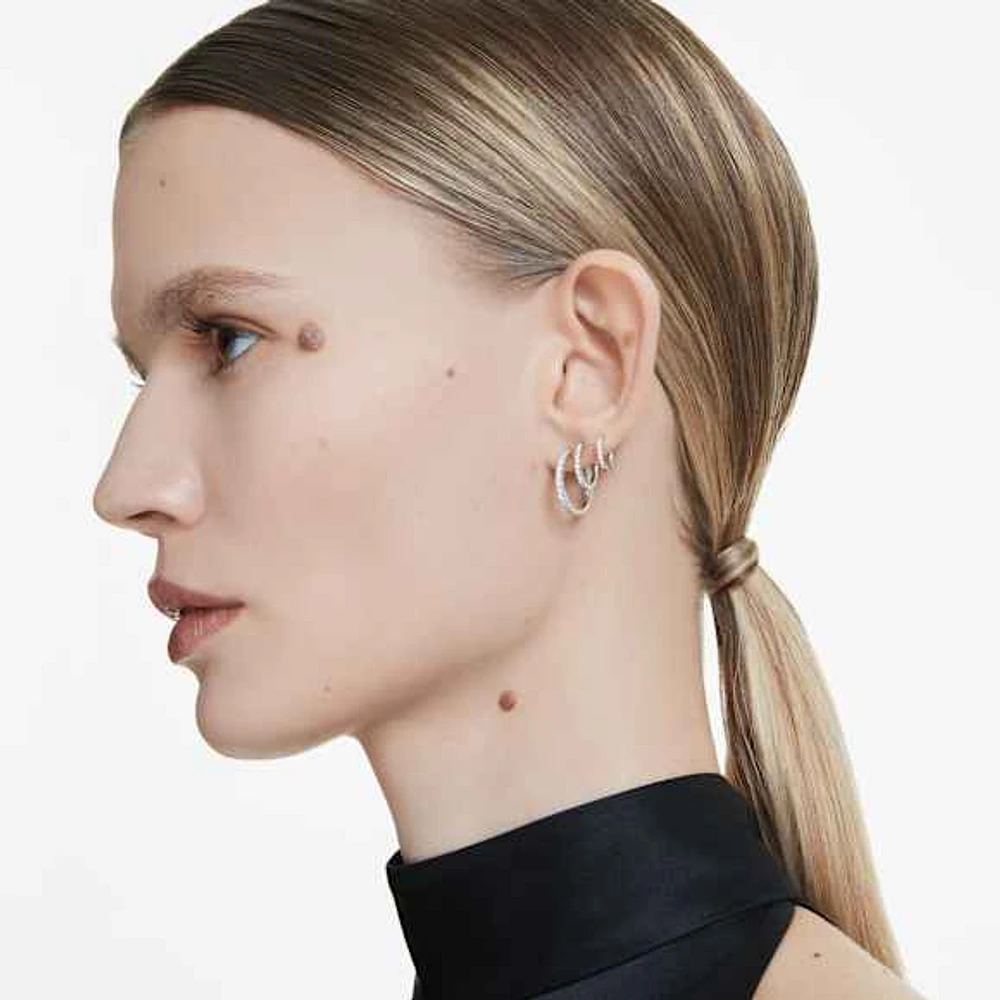 Eternity hoop earrings, Lab-grown diamonds 0.1 ct tw, Round shape, Small, 14K white gold by SWAROVSKI