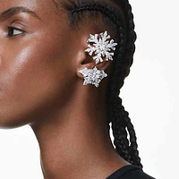 Idyllia ear cuff, Single, Mixed cuts, Snowflake, White, Rhodium plated by SWAROVSKI