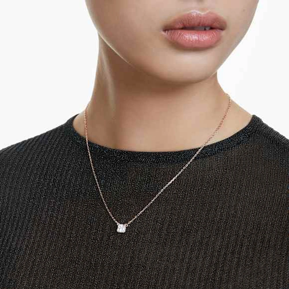 Stilla Attract pendant, Square cut, White, Rose gold-tone plated by SWAROVSKI