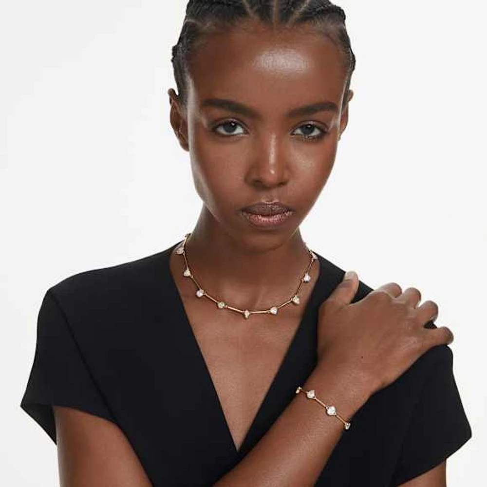 Imber Tennis necklace, Magnetic closure, Mixed cuts, White, Gold-tone plated by SWAROVSKI