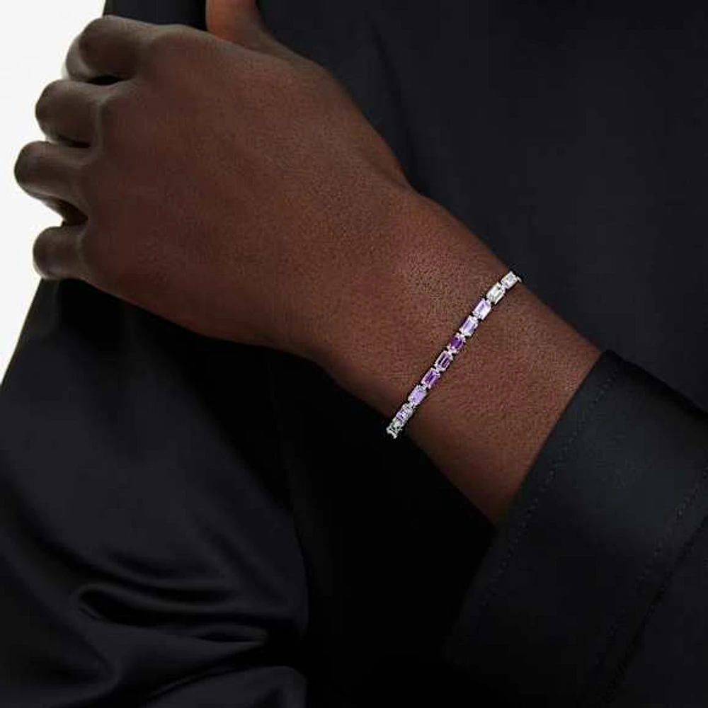 Matrix Tennis bracelet, Baguette cut, Purple, Rhodium plated by SWAROVSKI
