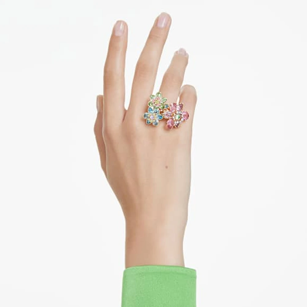 Idyllia ring, Mixed cuts, Flower, Multicoloured, Gold-tone plated by SWAROVSKI