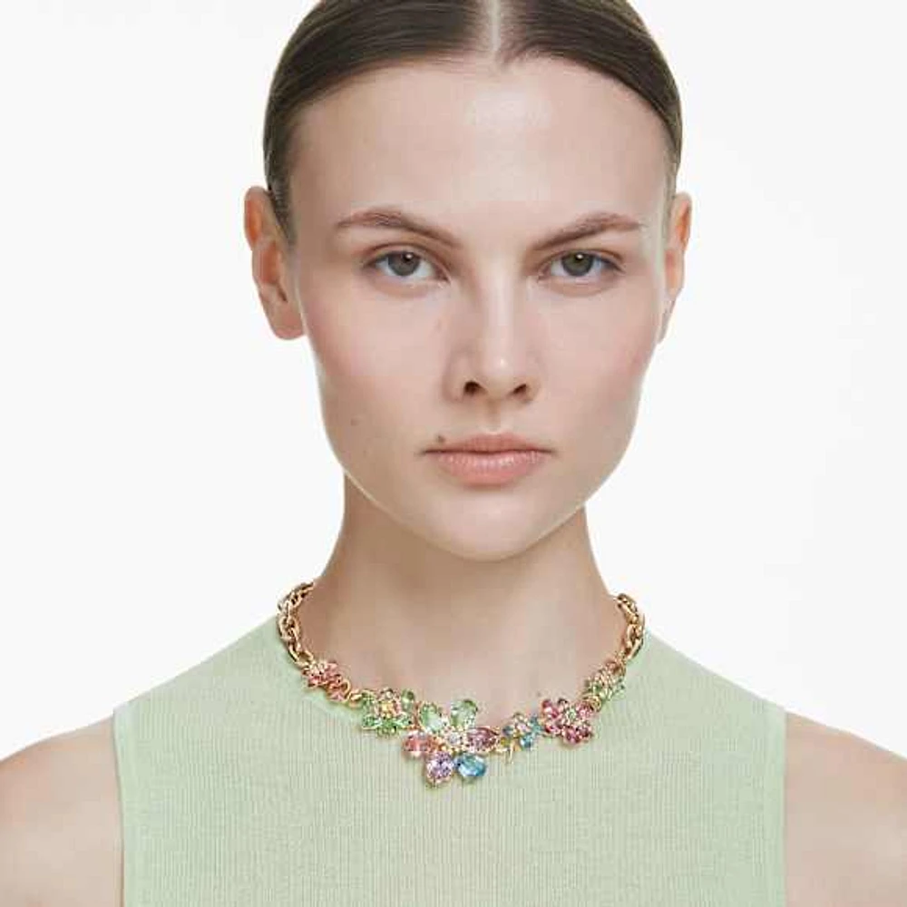 Idyllia necklace, Mixed cuts, Flower, Multicoloured, Gold-tone plated by SWAROVSKI
