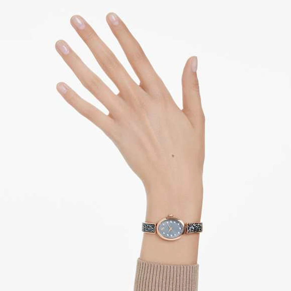 Crystal Rock Oval watch, Swiss Made, Crystal bracelet, Grey, Rose gold-tone finish by SWAROVSKI