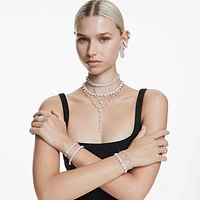Matrix ring, Baguette cut, White, Silver-tone finish by SWAROVSKI