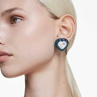 Dulcis clip earrings, Heart cut, Pavé, Heart, Blue, Rhodium plated by SWAROVSKI