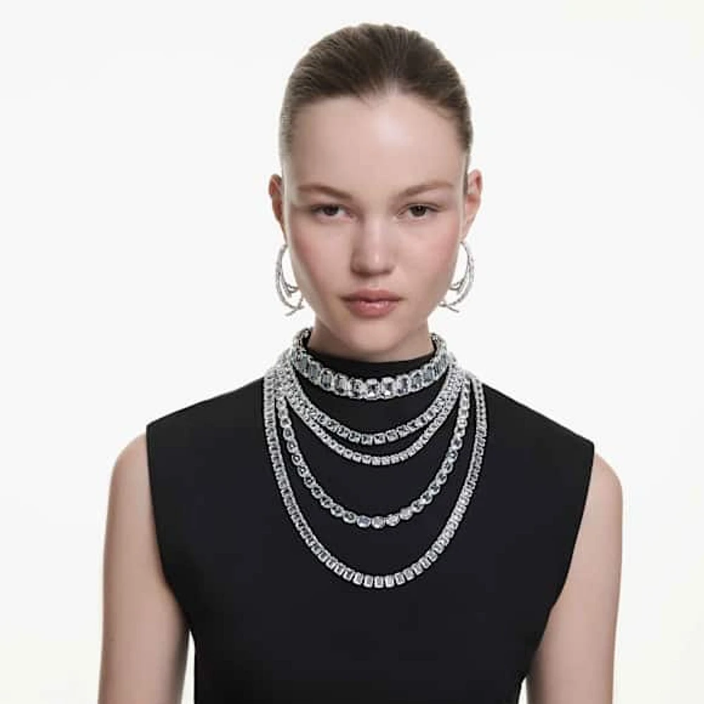 Millenia layered necklace, Mixed cuts, White, Rhodium plated by SWAROVSKI