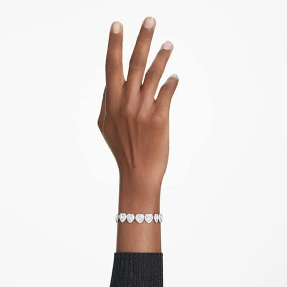 Ariana Grande x Swarovski Tennis bracelet, Mixed cuts, Heart, White, Rhodium plated by SWAROVSKI