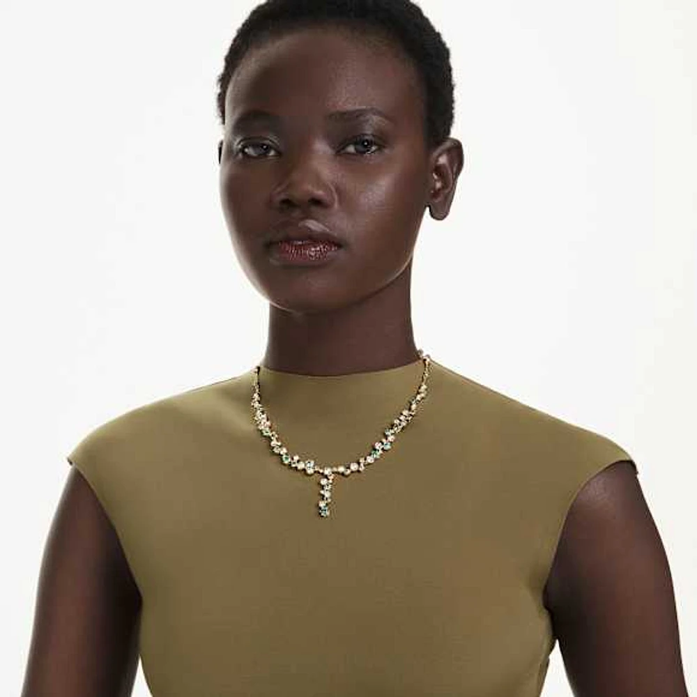 Constella Y necklace, Mixed cuts, Green, Gold-tone plated by SWAROVSKI