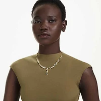 Constella Y necklace, Mixed cuts, Green, Gold-tone plated by SWAROVSKI