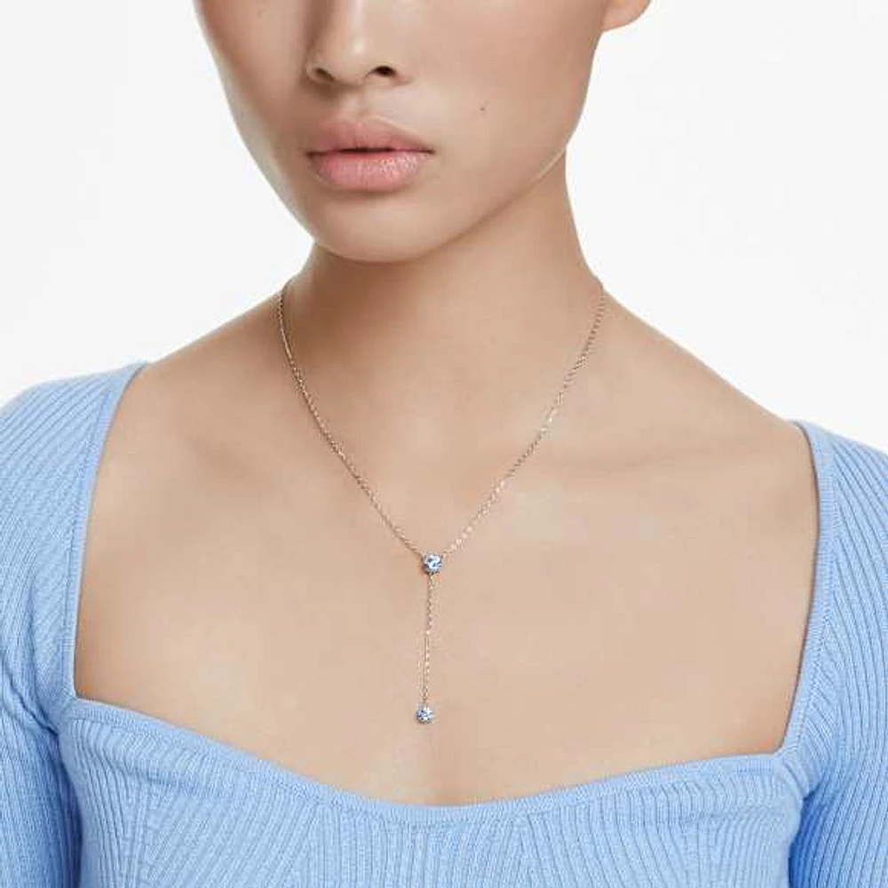 Attract Y necklace, Round cut, Blue, Rhodium plated by SWAROVSKI