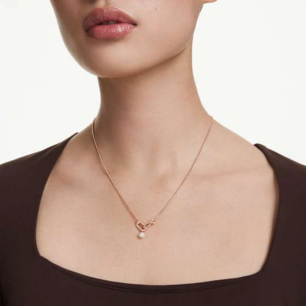 Constella pendant, Crystal pearl, Round cut, White, Rose gold-tone plated by SWAROVSKI