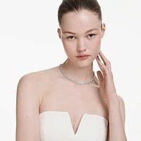 Una Angelic Tennis necklace, Round cut, Blue, Rhodium plated by SWAROVSKI