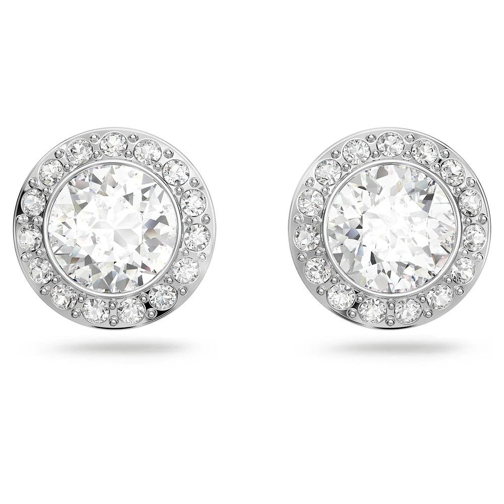 Angelic stud earrings, Round cut, White, Rhodium plated by SWAROVSKI