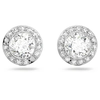 Angelic stud earrings, Round cut, White, Rhodium plated by SWAROVSKI