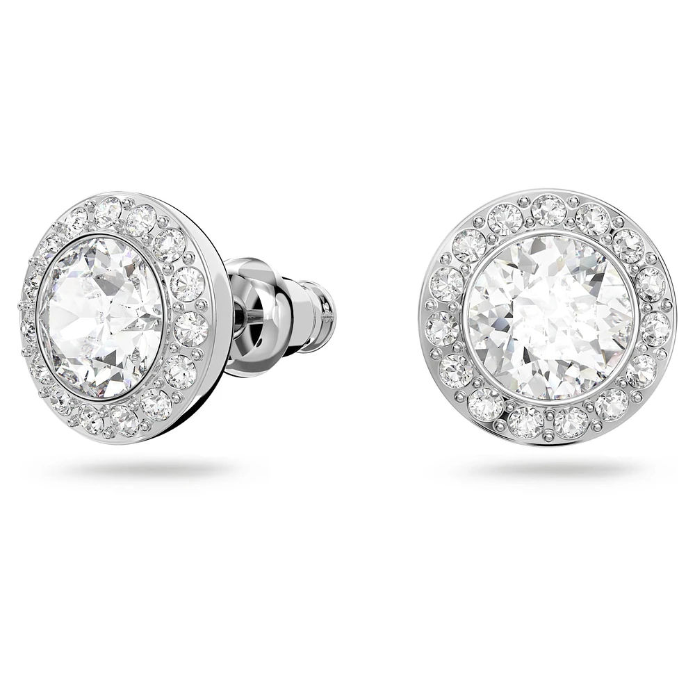 Angelic stud earrings, Round cut, White, Rhodium plated by SWAROVSKI