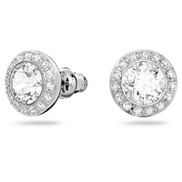 Angelic stud earrings, Round cut, White, Rhodium plated by SWAROVSKI
