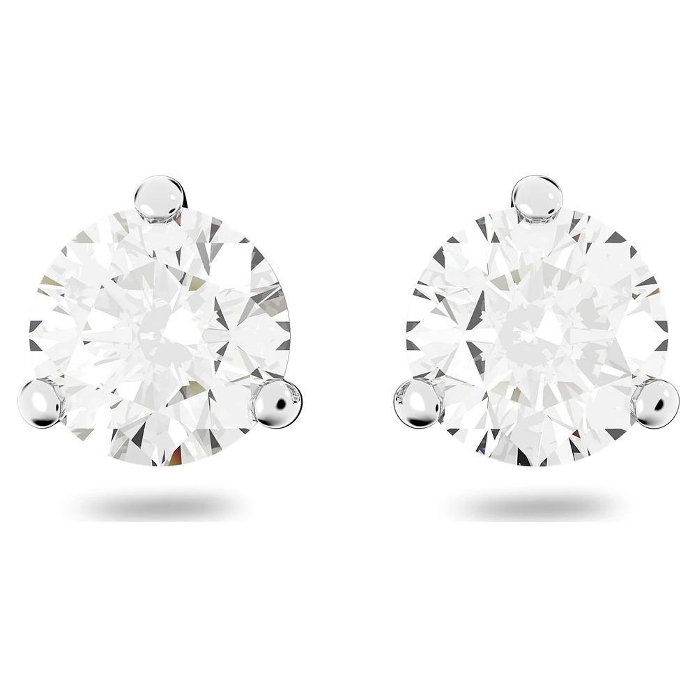 Solitaire stud earrings, Round cut, White, Rhodium plated by SWAROVSKI