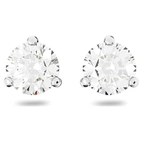 Solitaire stud earrings, Round cut, White, Rhodium plated by SWAROVSKI