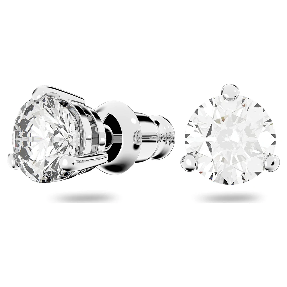 Solitaire stud earrings, Round cut, White, Rhodium plated by SWAROVSKI