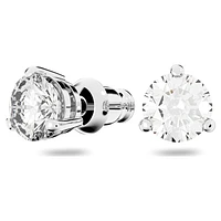 Solitaire stud earrings, Round cut, White, Rhodium plated by SWAROVSKI