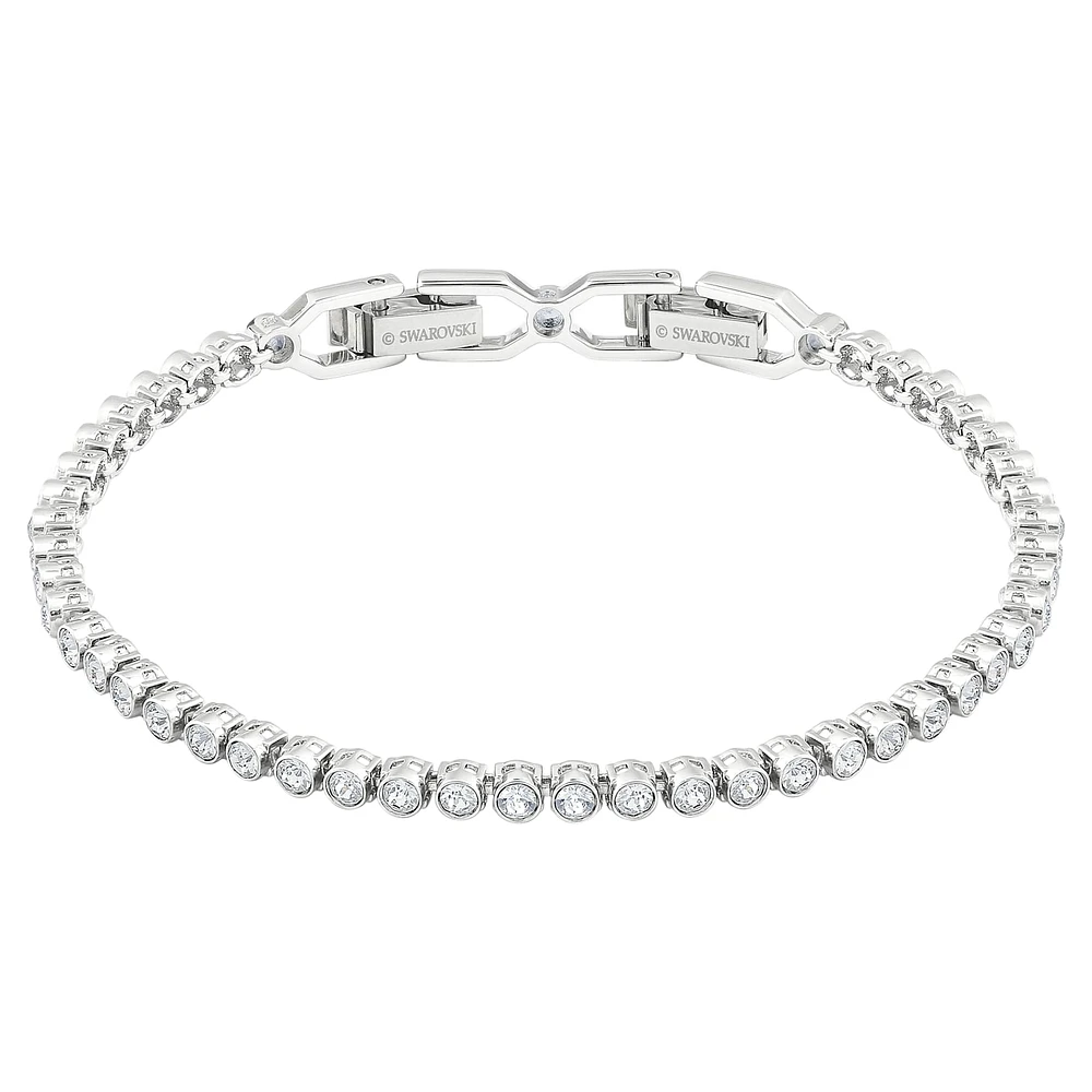 Emily Tennis bracelet, Round cut, White, Rhodium plated by SWAROVSKI